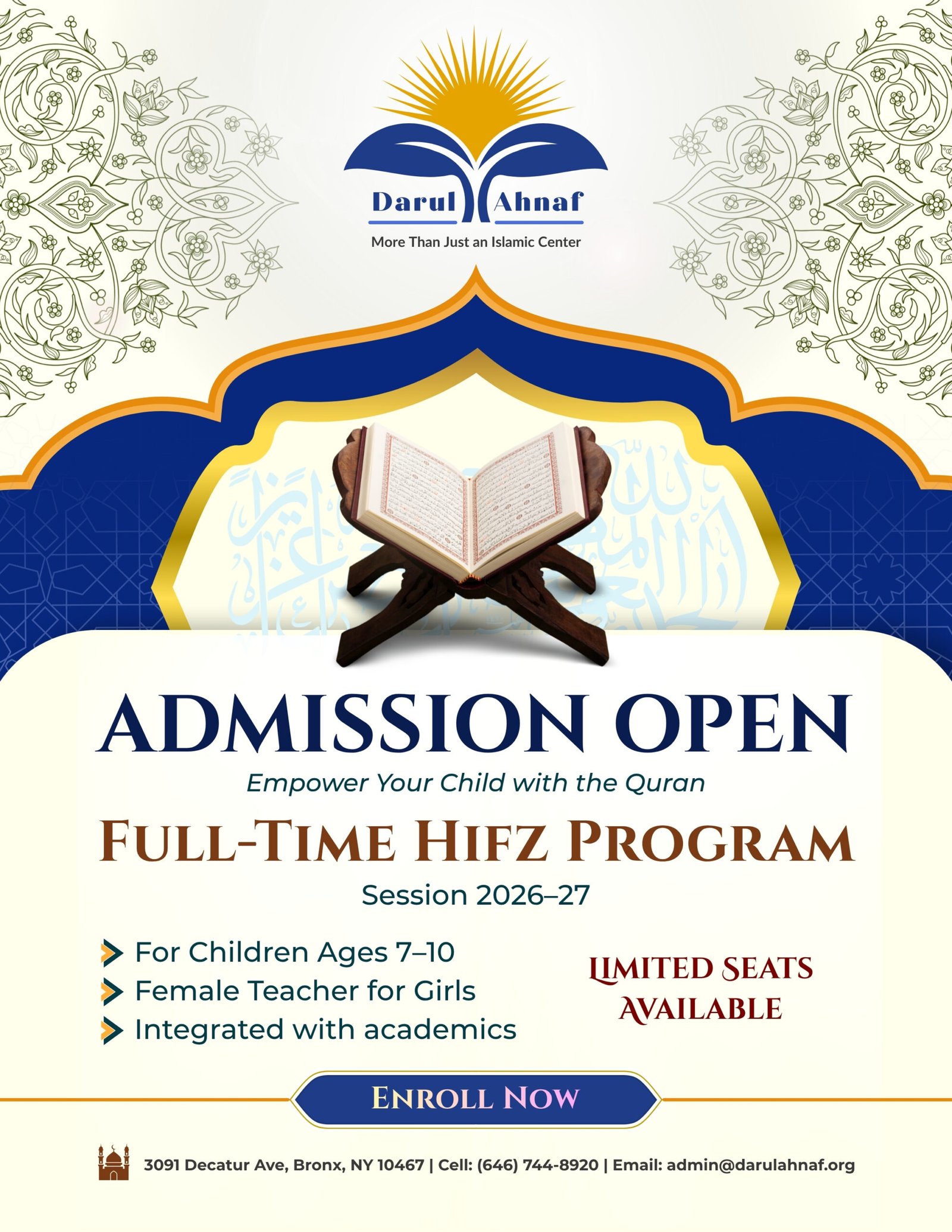 Full-Time Hifz Program at Darul Ahnaf New York in Bronx